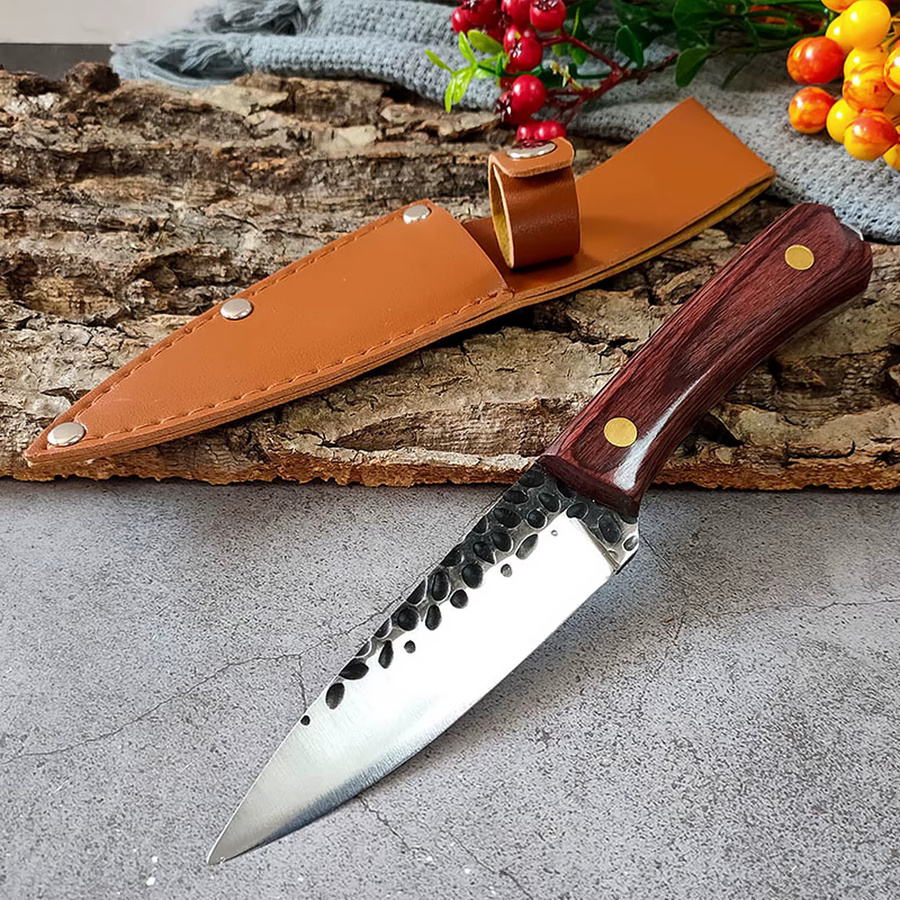 Handgeschmiedetes Küchenmesser von zxyouping mit Massivholzgriff und silberner Klinge - Bild 3