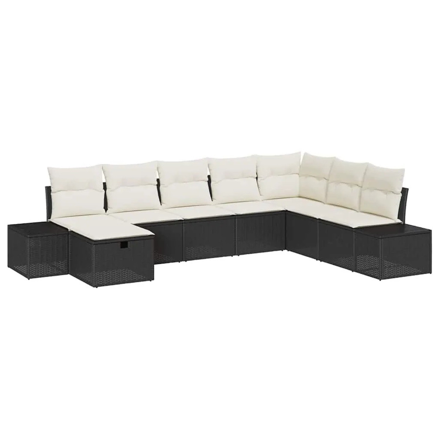 vidaXL Garten-Sofa-Set 8-teilig aus Poly Rattan in Schwarz mit Kissen und Ottoman in L-Form - Bild 2