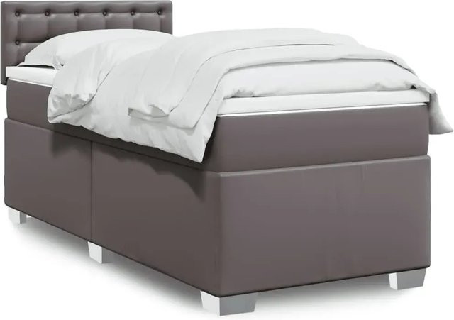 vidaXL Boxspringbett mit Matratze in Grau aus Kunstleder mit USB-Anschluss und Unterbettbeleuchtung, B/T: 90 x 190 cm - Bild 1