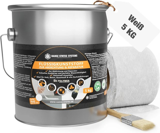 HSS Flüssigkunststoff Abdichtungs- und Reparatur-Set aus MS-Polymer in Weiß, 5 kg - Bild 1