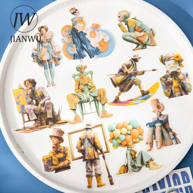 JIANWU Vintage PET-Aufkleber mit Kunst-Charakter, Blumen und Landschaft für kreatives DIY Scrapbooking und Journaling, Mehrfarbig - Bild 1