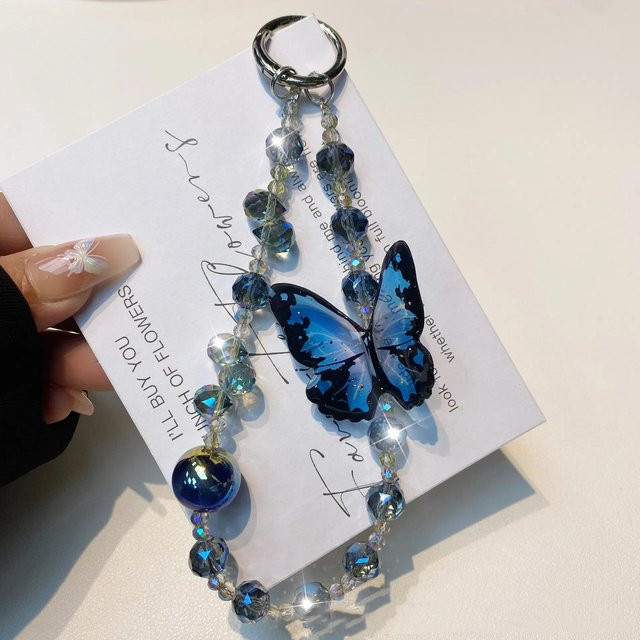 Rui Di Handy-Kette, Schmetterling, Kristall, Diamantperlen, blau - Bild 1