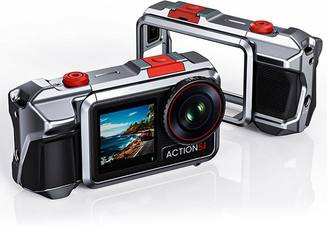 CAMOLO Aluminium-Kamerakäfig in Schwarz für DJI Action 3/4/5/6 Pro und Insta360 Ace Pro 2 mit Cold-Shoe-Halterung - Bild 1