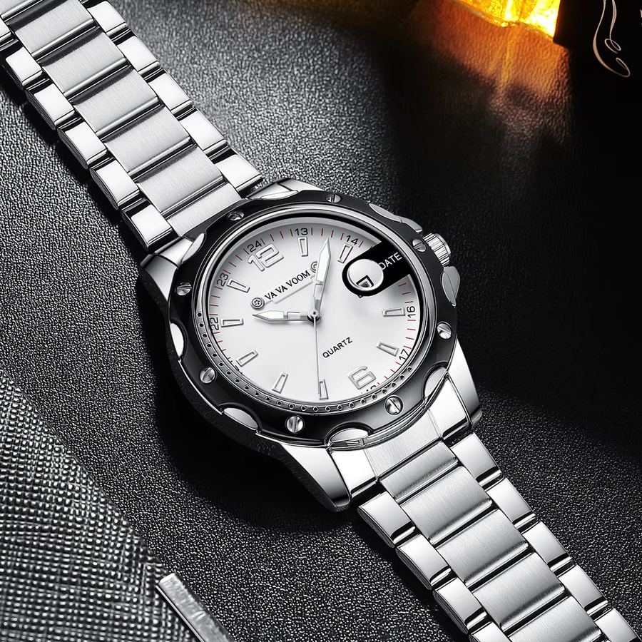 VA VA VOOM Armbanduhr, Quarz, Edelstahl, 43 mm, Herren, Silber - Bild 2