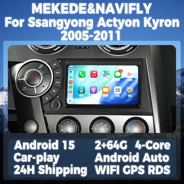 STRONGNAVI Android 15 Autoradio für Ssangyong Actyon Kyron 2005-2011 mit GPS, Multimedia-Player und kabellosem Carplay sowie Android Auto, Schwarz - Bild 1
