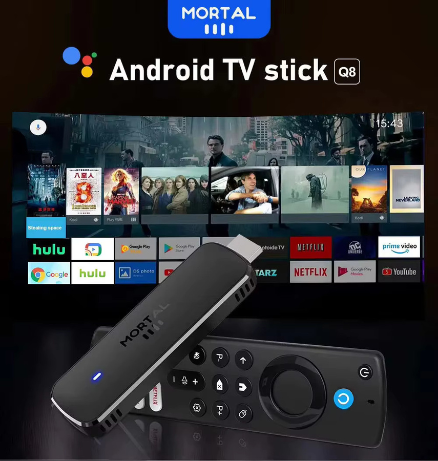 Mortal Q8 Android 14 TV Stick Globale Version mit Allwinner H313 Chip, WiFi 6 und Sprachfernbedienung, 8K 4K @ 60fps, 2GB RAM 16GB ROM, Schwarz - Bild 2