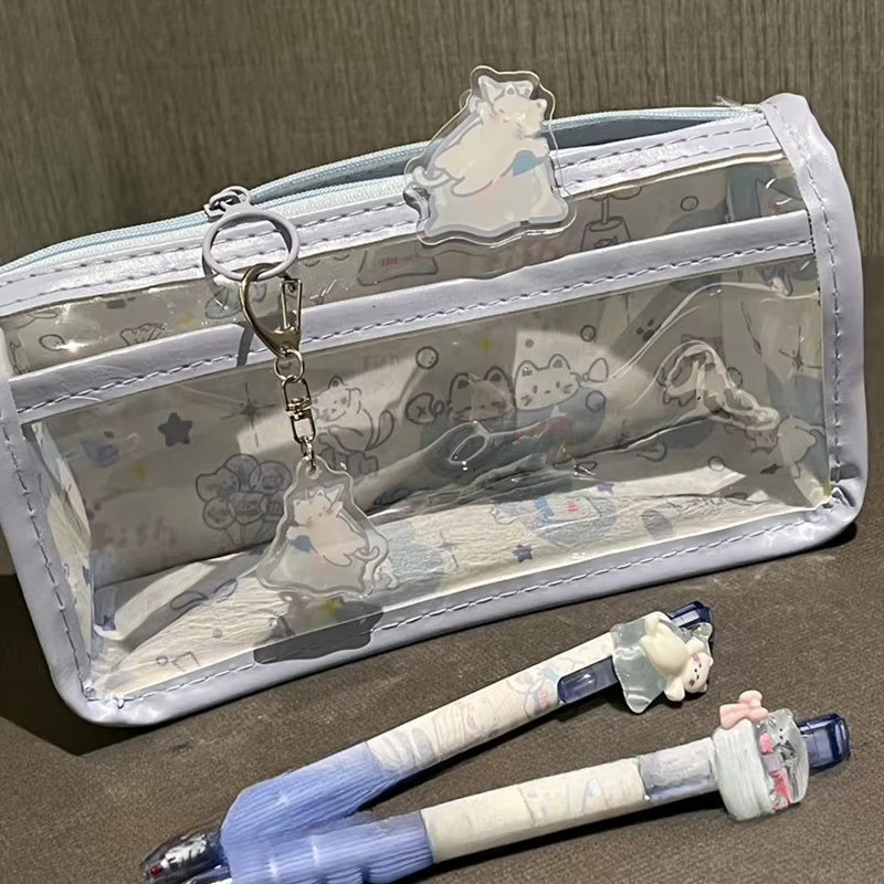 CHENJ Cartoon Federmäppchen transparent rot, mehrschichtiges Schreibwaren Etui mit großem Fassungsvermögen als Aufbewahrungstasche für Schulbedarf oder Kosmetik - Bild 1
