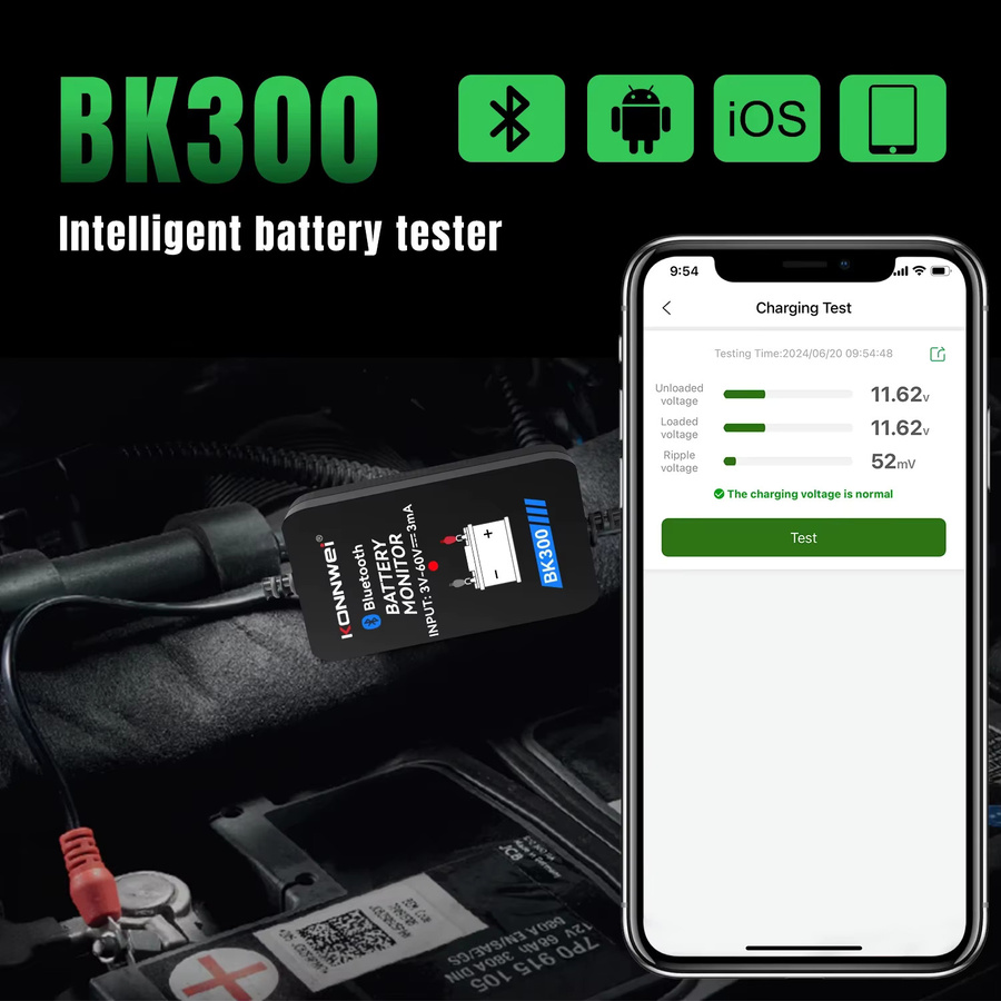 KONNWEI BK300 Batterie Monitor mit Bluetooth für 12V und 24V Auto und Lkw in Schwarz - Bild 4
