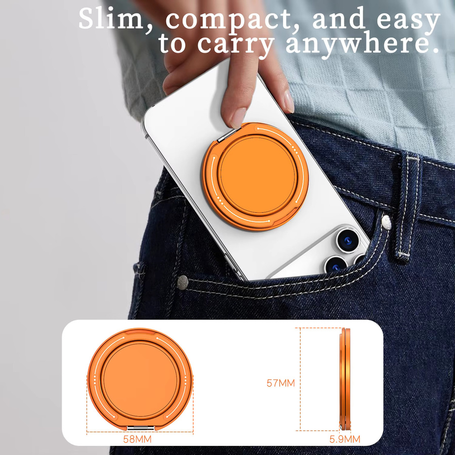 Newteneight 360 Grad drehbarer magnetischer Metallring-Handyhalter für iPhone MagSafe in Blau und Orange - Bild 3