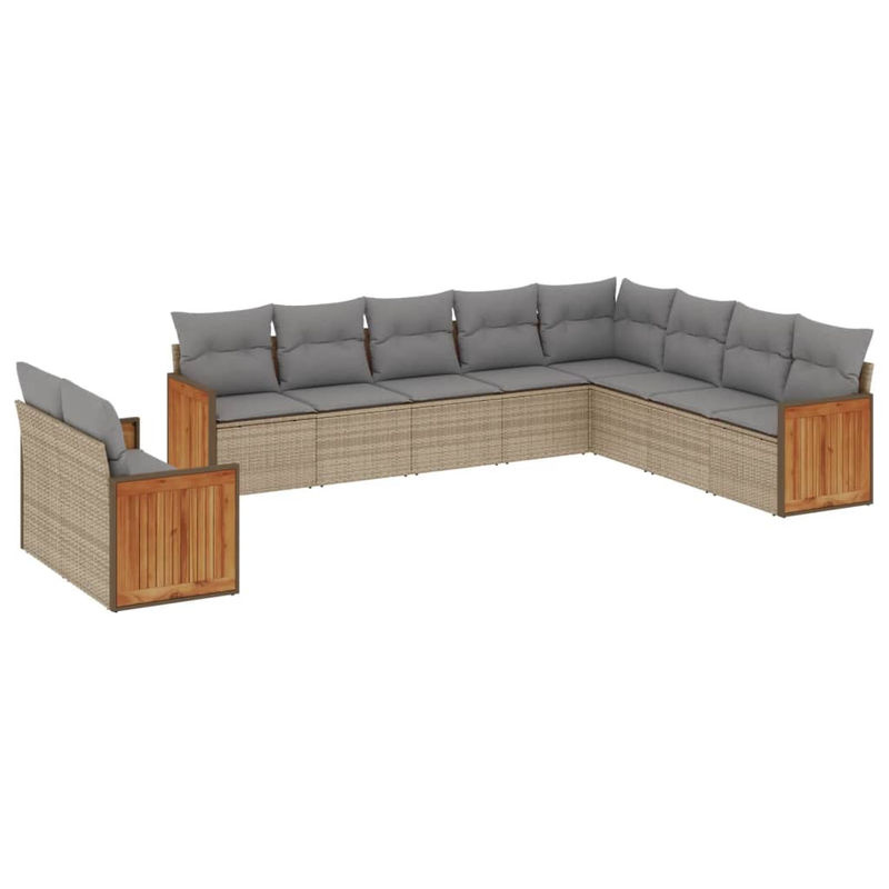 Vidaxl Gartenmöbel-Set aus Polyrattan mit 10 Teilen und Kissen, Beige - Bild 2