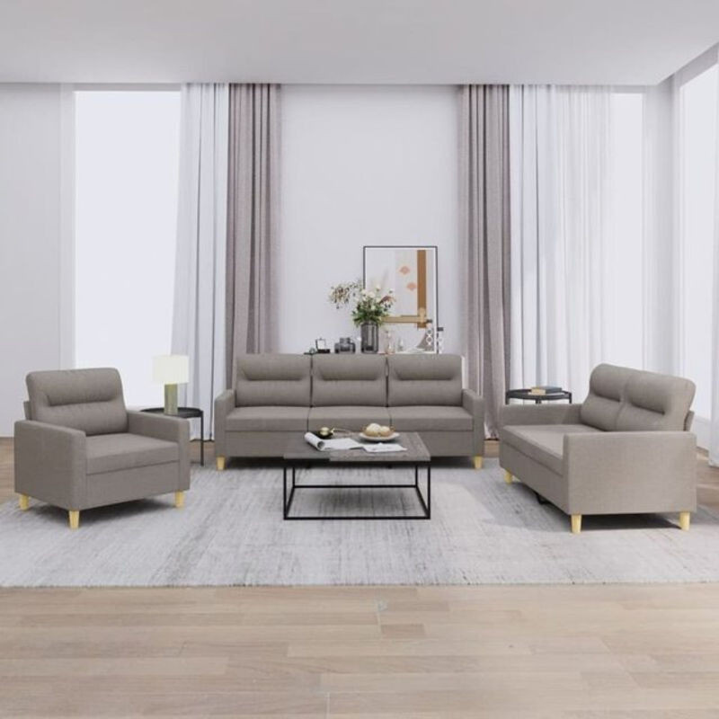 3-tlg. moderne Sofagarnitur mit Kissen von vidaxl in Taupe meliert aus Stoff und Metall - Bild 1