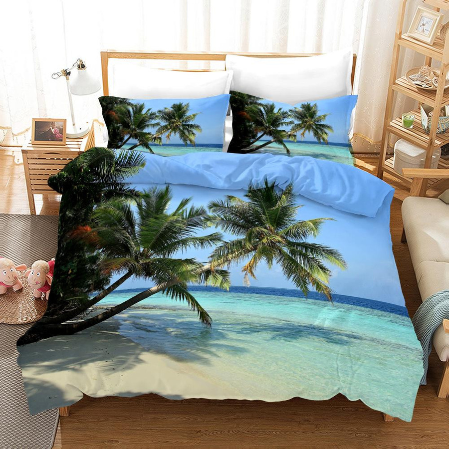 Bettbezug Set Monika Chen Tropische Insel mit Palmen und Meer, 3-teilig, Polyester, Mehrfarbig/Blau, B/H: 150 x 200 cm - Bild 2