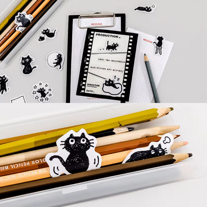 45 Stück schwarze Katzen-Aufkleber im Kawaii-Design für Scrapbooking, Laptop und Planer - Bild 3