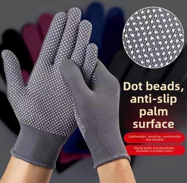 20 Paar JR-Studio Nylon-Arbeitsschutzhandschuhe mit Noppen in Grau und Schwarz, rutschfeste Handschuhe mit Kunststoff-Klebepunkten für Gartenarbeit und Fahrerhandschuhe - Bild 1