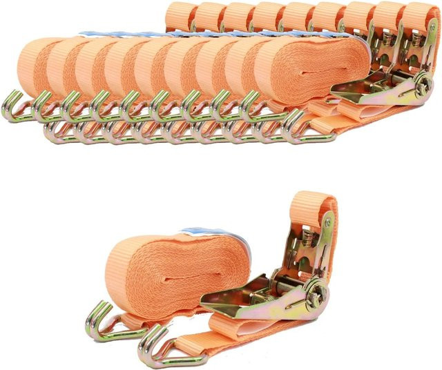 TRUTZHOLM 10er Set Profi Ratschen Spanngurte in Orange, 6m Länge, 800kg Tragkraft - Bild 1