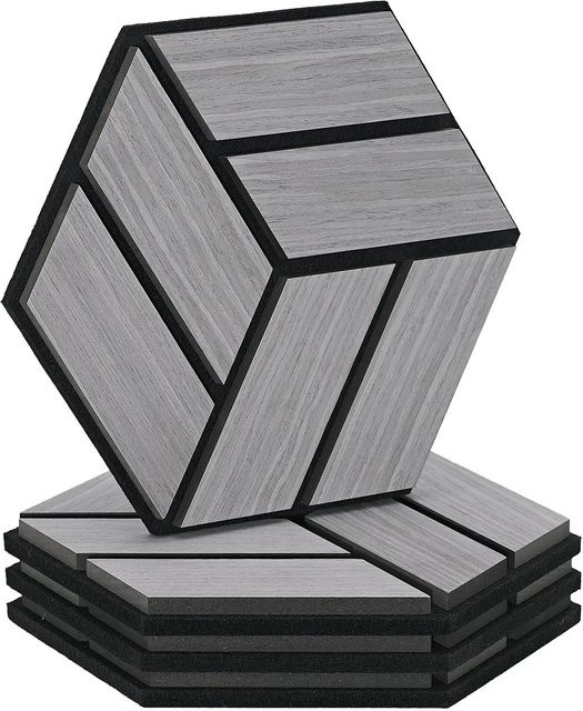 Homestyle4u Akustikpaneele Hexagon aus Holz und Filz in Grau, 4 Stück, B: 30 cm, H: 26 cm - Bild 1
