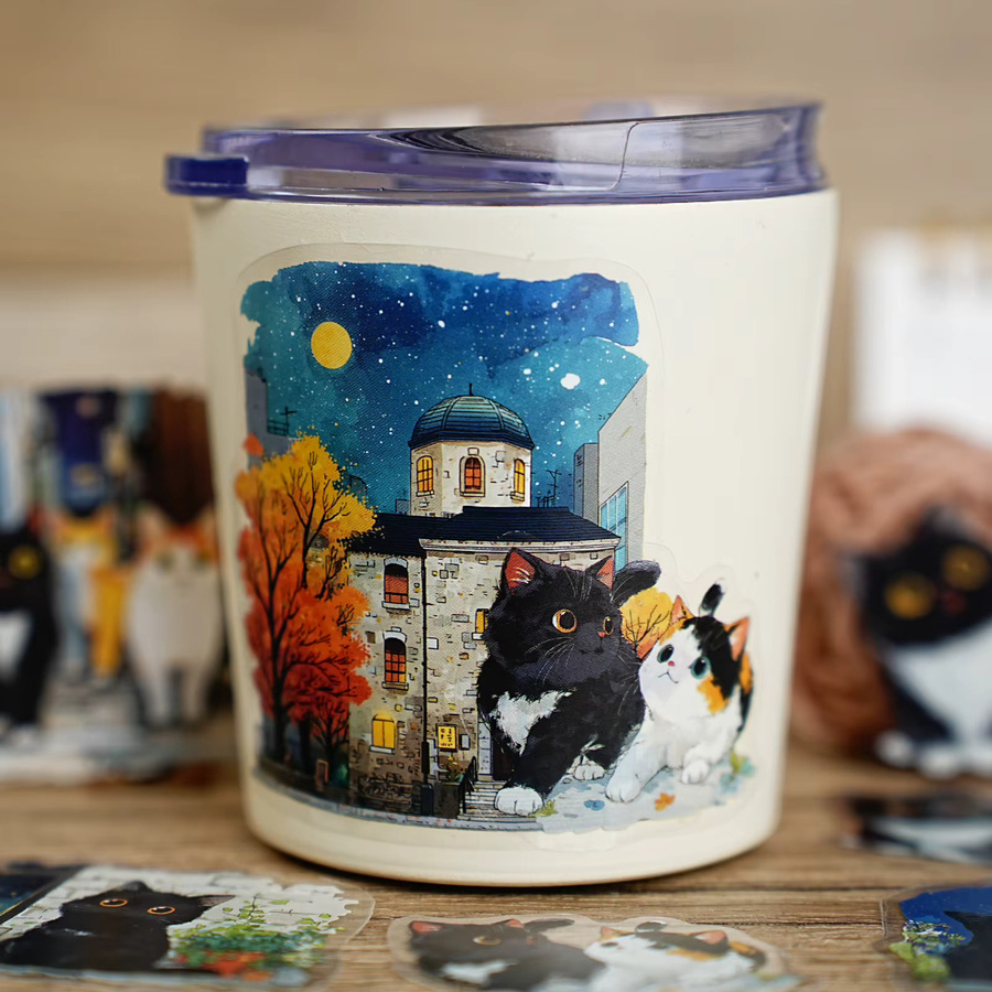 Etori Life Nighttime Wanderer Night Scenery Cute Cat Aufkleber, 15-teiliges Set, multicolour - Bild 3
