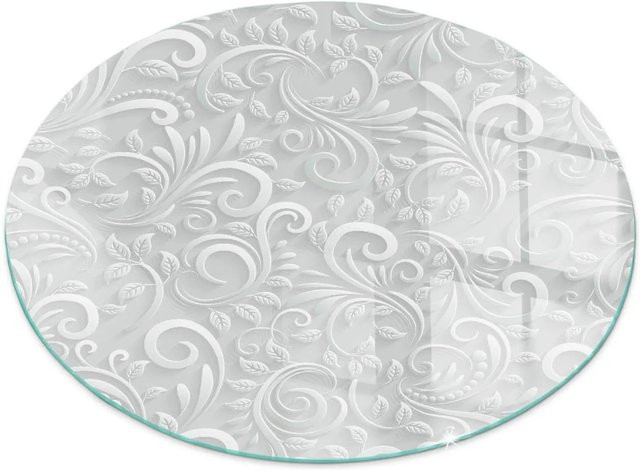 Tulup Glasplatte für Kamin mit Pflanzenmuster, rund, Grau, Durchmesser: 60 cm - Bild 1
