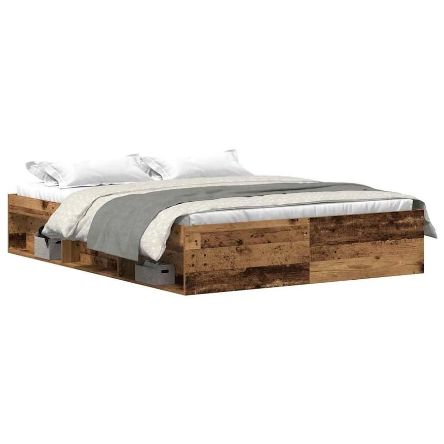 vidaXL Bettgestell in Altholz-Optik aus Kiefernholz und Holzwerkstoff, Farbe: Braun, B/T/H: 153 x 203 x 35 cm - Bild 2