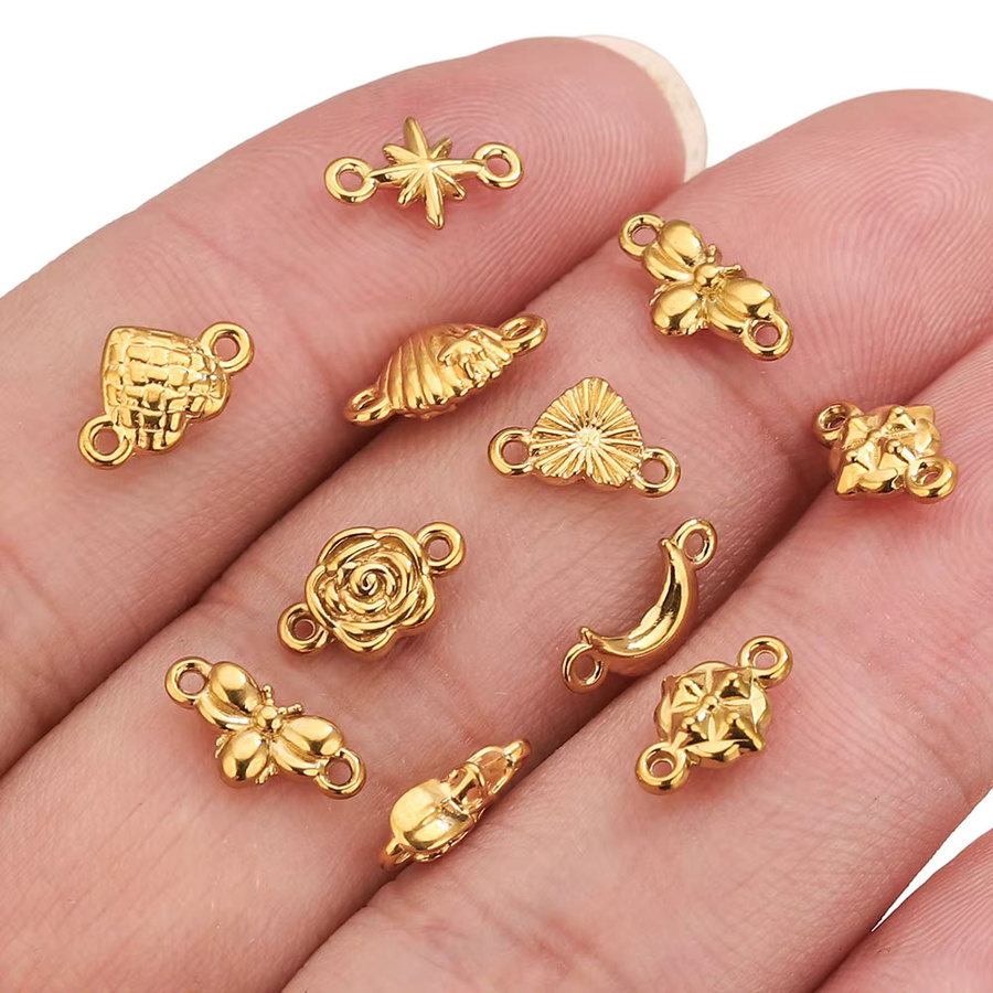 Elomia Charms Herz Mond Blume, Edelstahl, Gold, Unisex - Bild 2