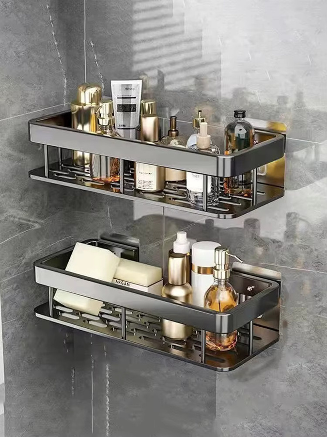 YUNJIEYA Wandregal aus Aluminium für Badezimmer und Küche, Schwarz, Wandmontage - Bild 5
