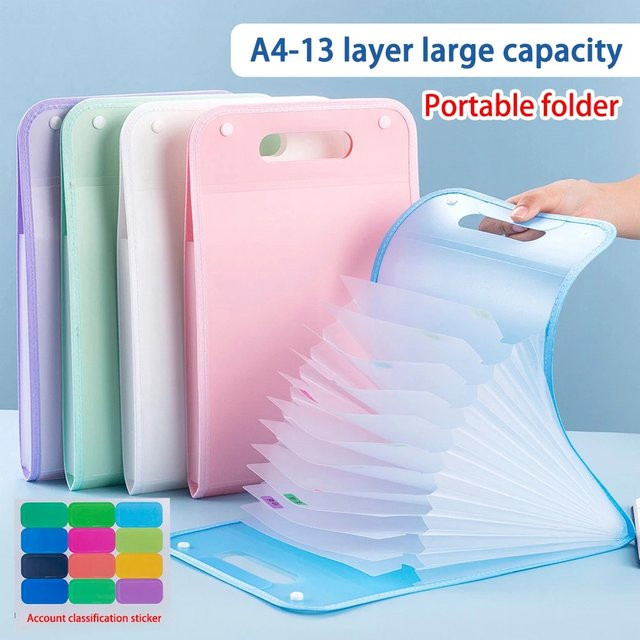 Tragbarer A4 Aktenordner mit 13 Taschen als Dokumenten-Organizer in Pink - Bild 1