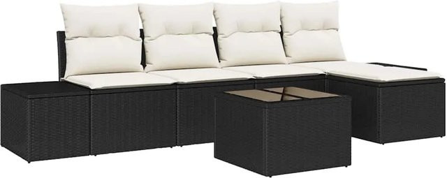 vidaXL 6-teilige Garten-Sofa-Gruppe aus Poly-Rattan in Braun mit Kissen und Ottoman für Garten, Balkon oder Terrasse - Bild 1
