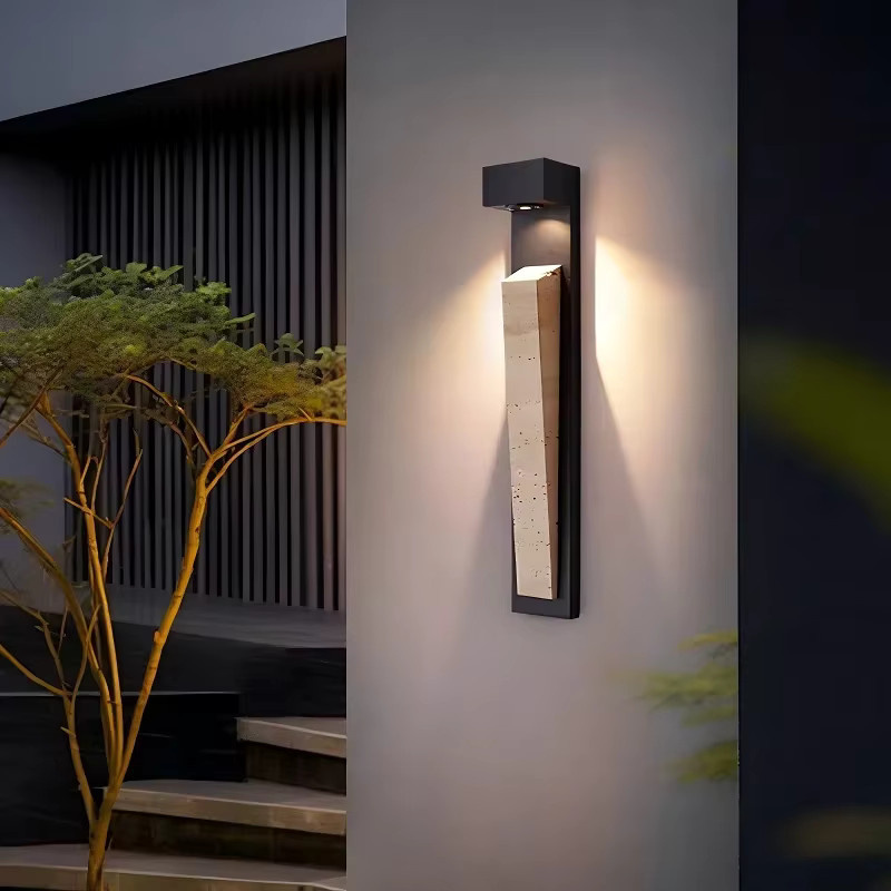 Pumous Moderne Lineare Wandleuchte Up-Down für Innen und Außen in Steinoptik, Wasserdichte Wandlampe in Schwarz oder Weiß mit Warmweißem Licht - Bild 2