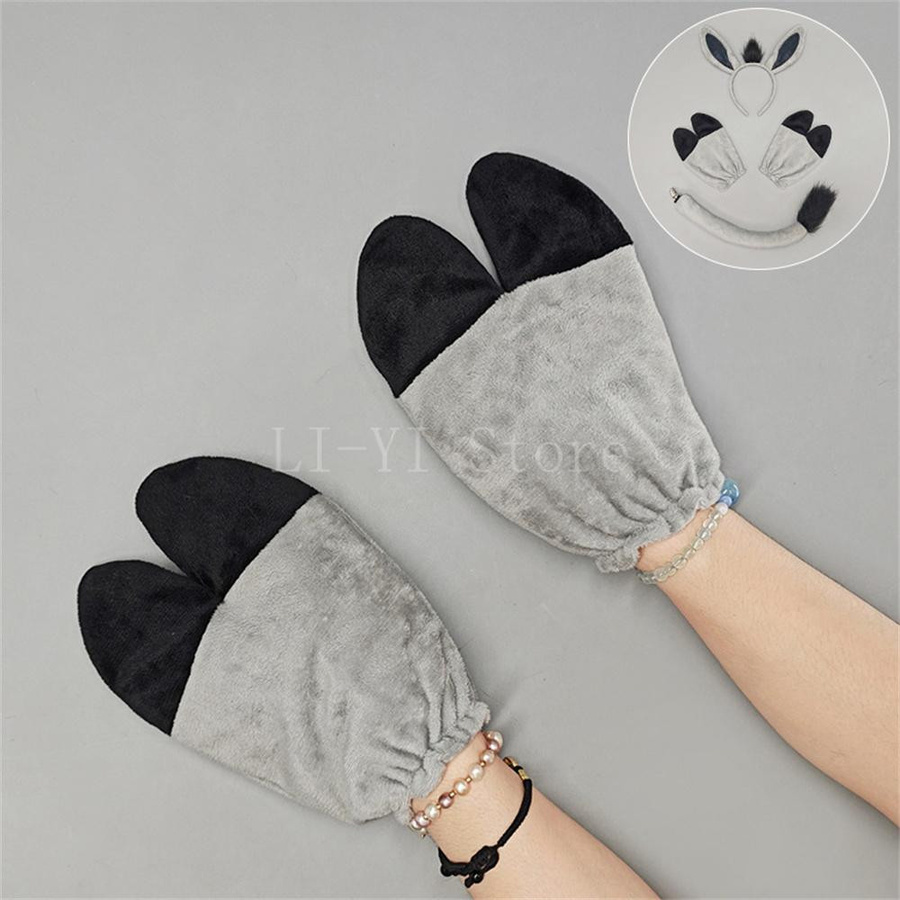 Halloween Esel Kostüm Zubehör Set mit Ohren Stirnband Handschuhen und Schwanz - Bild 2