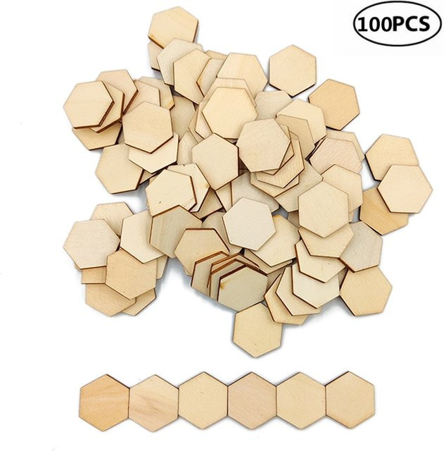 100 Stück sechseckige Holzscheiben aus Holz in Beige, Durchmesser: 20 mm, für DIY-Handwerk und Heimdekoration - Bild 1