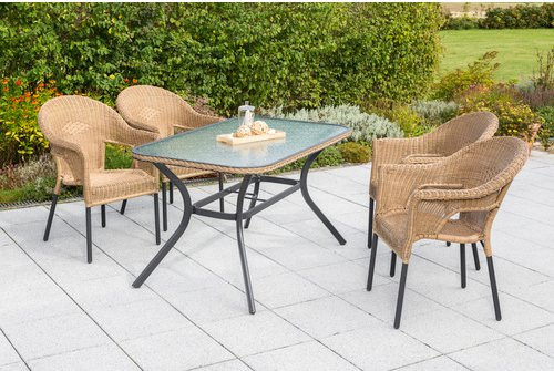 Merxx Gartenmöbelset Ravenna 5-teilig mit Tisch und 4 Stapelsesseln aus Aluminium und Kunststoff in Natur mit Sicherheitsglas Tischplatte B: 150 cm, T: 85 cm, H: 76 cm - Bild 1