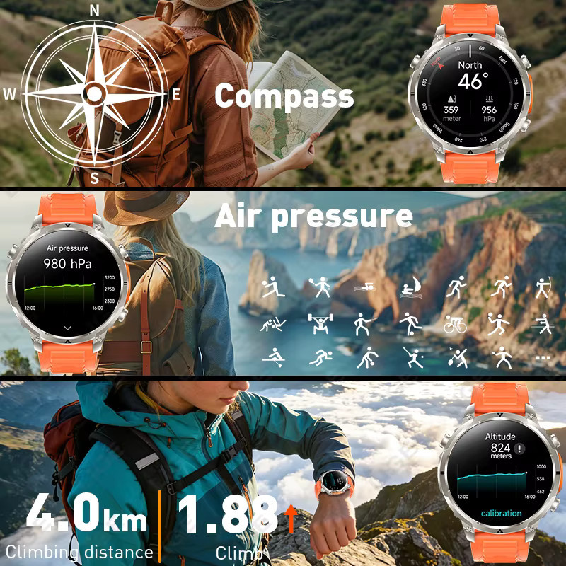 LIGE Smartwatch, GPS, Bluetooth, Silikon, Schwarz, Herren - Bild 4