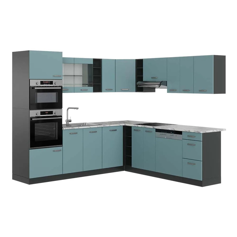 Vicco R-Line Eckküche in Blau-Grau/Anthrazit mit Marmor-Optik, modern und glänzend, B/T/H: 237 x 247 cm - Bild 2