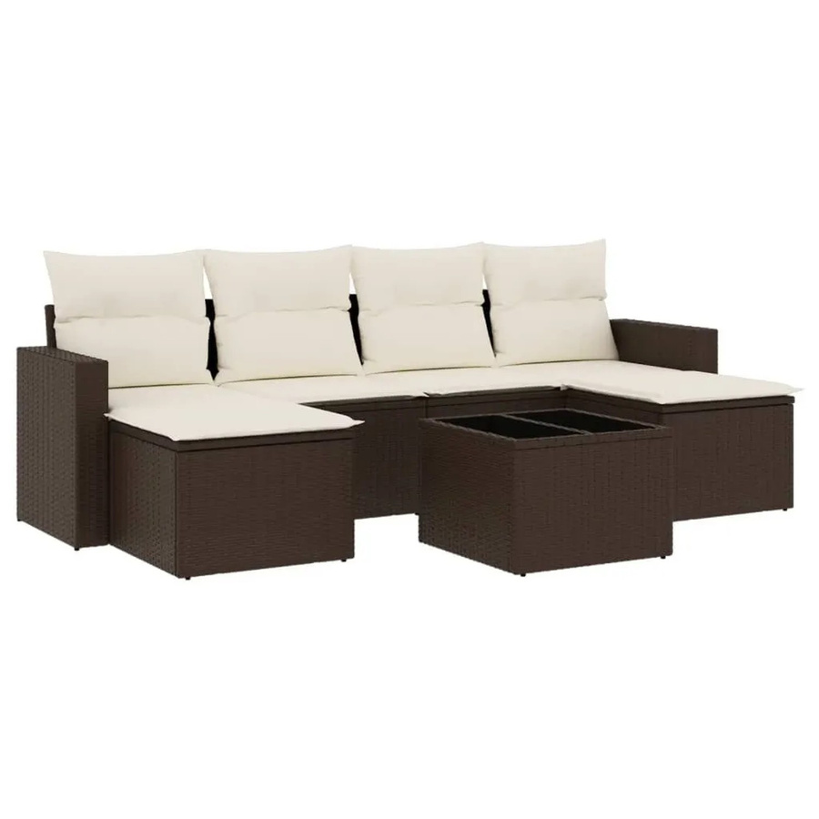 vidaXL 7-teilige Garten-Sofagarnitur aus braunem Poly-Rattan mit cremeweißen Kissen und pulverbeschichtetem Stahlgestell - Bild 2