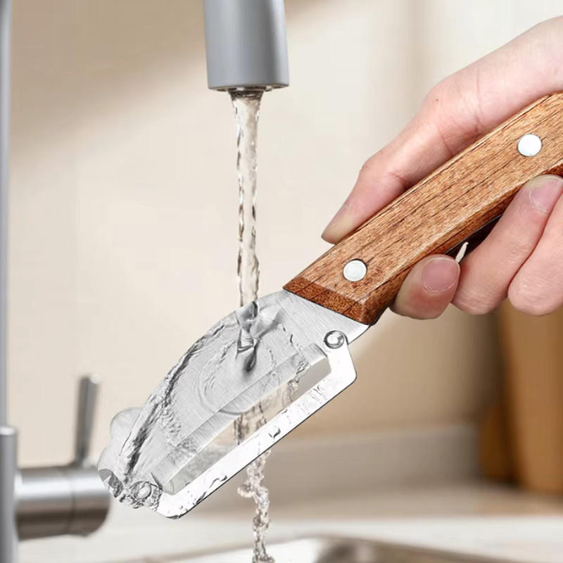 Multifunktionaler WXCOO Küchenschäler mit Holzgriff in Braun für Obst, Gemüse und Kürbis - Bild 5