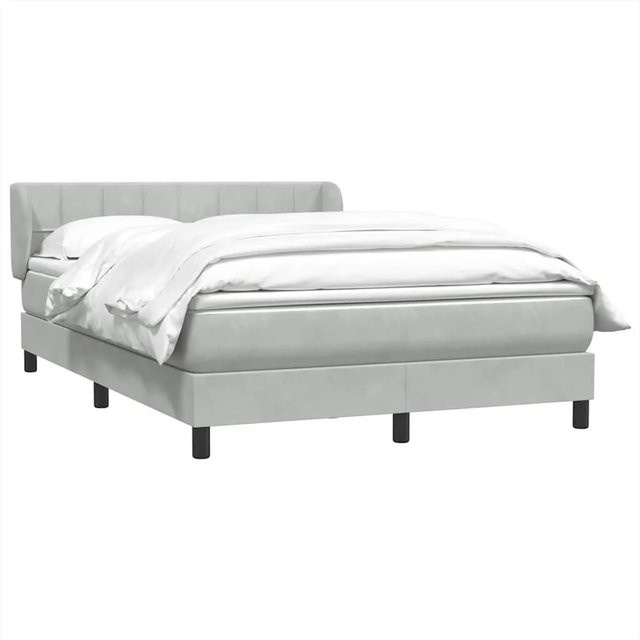 vidaXL Boxspringbett mit Matratze in Hellgrau aus Samt, Hybridbett mit Taschenfederkern, B/T/H: 160 x 213 x 88 cm - Bild 1