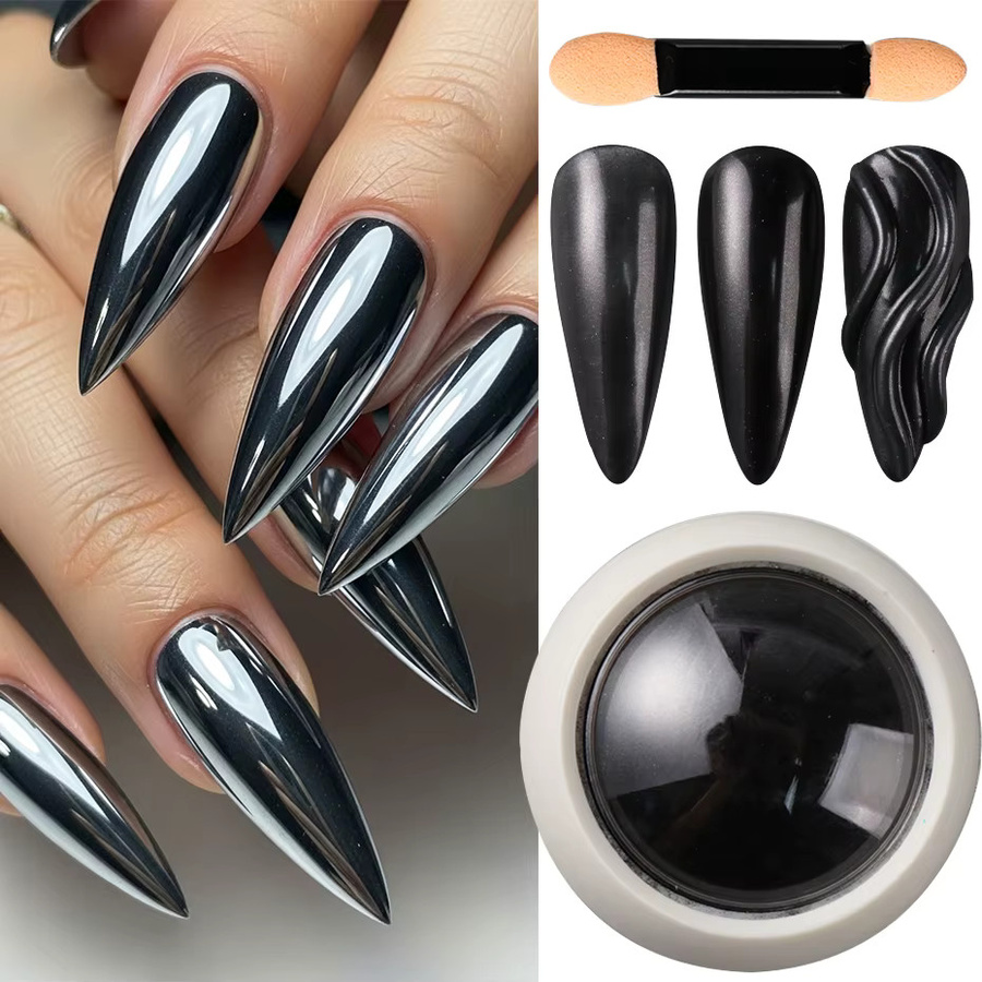Full Beauty Nagelpulver, schwarzer Chrom-Spiegel-Effekt, Metallic, Unisex - Bild 3