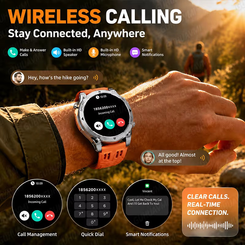 GUHUAVMI T-RX 4 Militär-GPS-Smartwatch für Herren in Schwarz mit 6 Satelliten, 10 ATM Wasserdichtigkeit, HD-Anruffunktion und 170+ Sportmodi - Bild 4