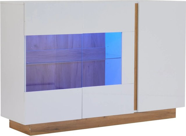 okwish Sideboard in Weiß mit Hochglanz-Glas und integrierter Beleuchtung, B/T/H: 138 x 38 x 90 cm - Bild 1