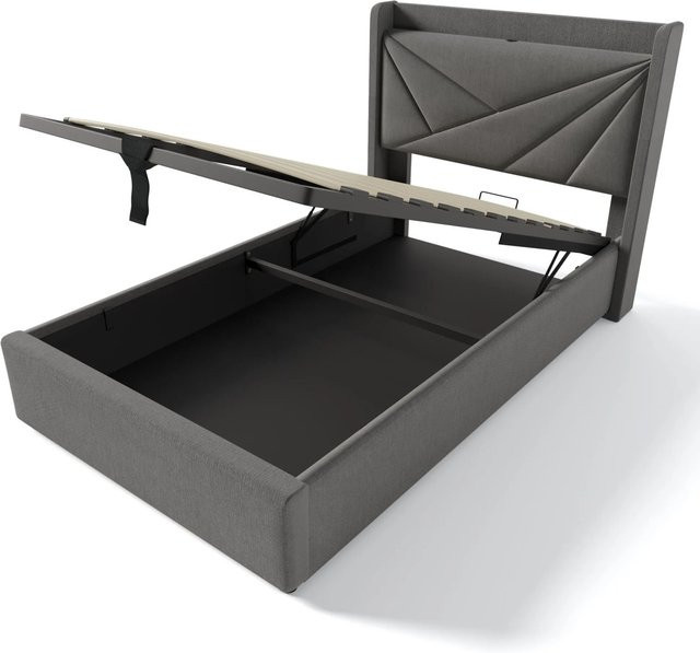 okwish Polsterbett mit Stauraum und USB-C Anschluss in Grau, B/T/H: 90 x 200 x 107 cm - Bild 1