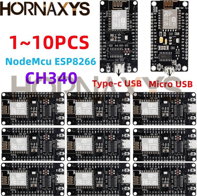 HORNAXYS ESP8266 NodeMCU LUA CH340 ESP-12E WiFi Internet Development Board mit 4M Flash und Typ-C USB, Schwarz - Bild 1