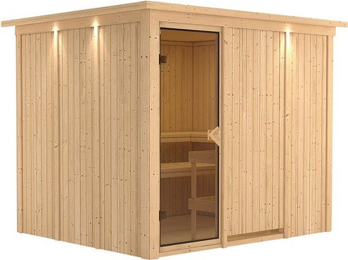 Karibu Sauna Jöhvi aus Fichtenholz für 4 Personen in Beige, B/T/H: 245 x 210 x 202 cm - Bild 1