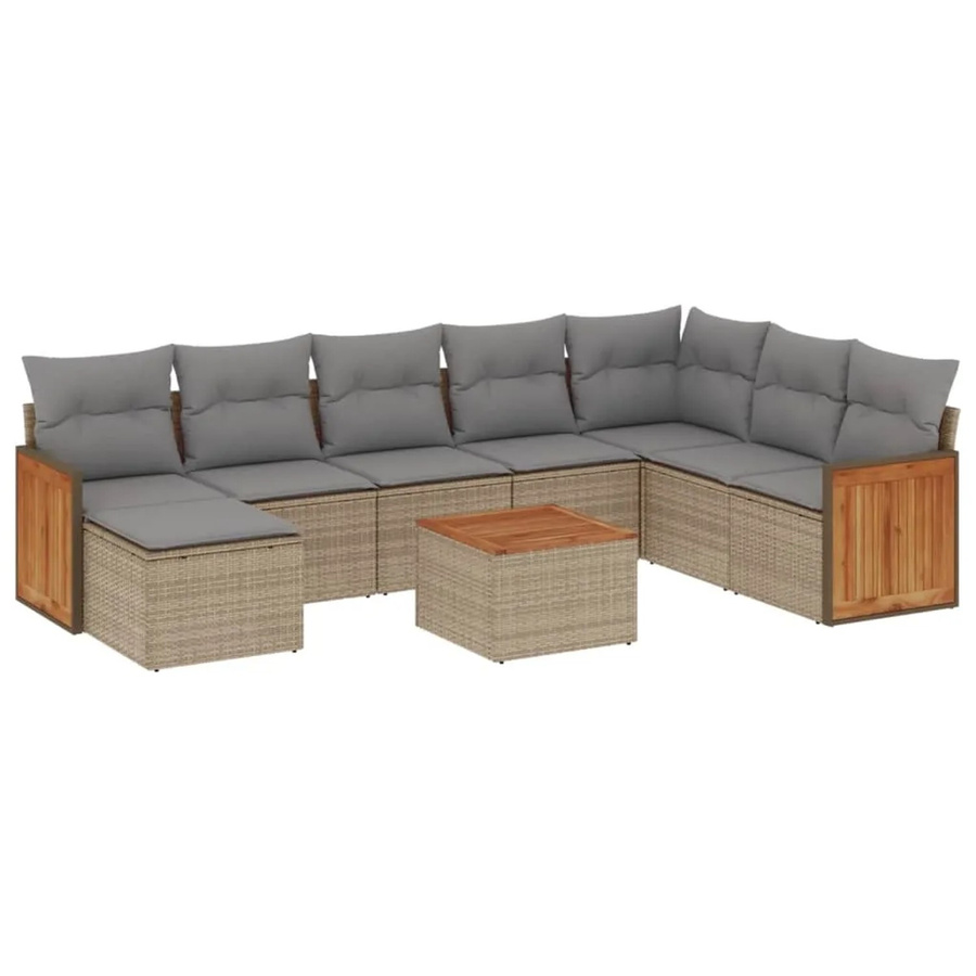 vidaXL 9-teilige Garten-Sofagarnitur aus Poly-Rattan mit Kissen in Beige und Hellgrau - Bild 2