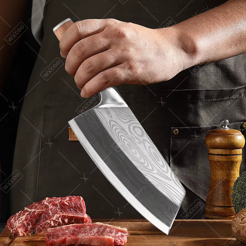 WXCOO Handgefertigtes Chinesisches Kochmesser aus Silber und Holz für Fleisch, Fisch und Gemüse - Bild 2