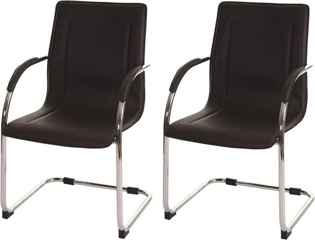 CHEFGASTRO Esszimmerstuhl Sammy 2er-Set Freischwinger aus braunem Kunstleder und Stahl mit Armlehnen, B/T/H: 56 x 56 x 93 cm, Sitzhöhe: 47 cm - Bild 1