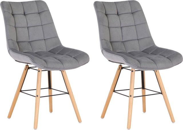 CLP 2er Set Polsterstühle Leni in Grau mit Samtbezug und gestepptem Sitz, Lehnstühle mit Holz- und Metallgestell - Bild 1