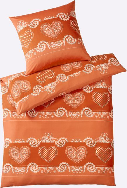 Heine Home Bettwäsche Renforcé aus 100% Baumwolle mit Herz-Motiv, Reversible, Rot, B/H: 135 x 200 cm - Bild 1