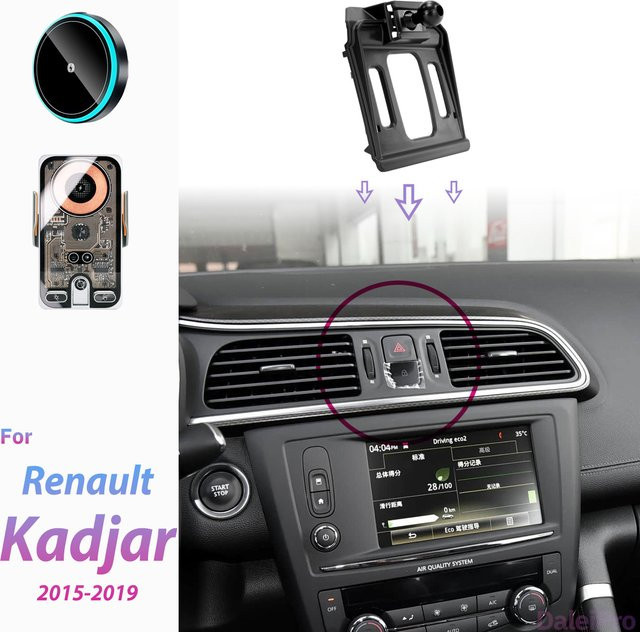 DaleiPro Magnetische Handyhalterung mit kabellosem Ladegerät für Renault Kadjar 2015-2019 in Schwarz - Bild 1