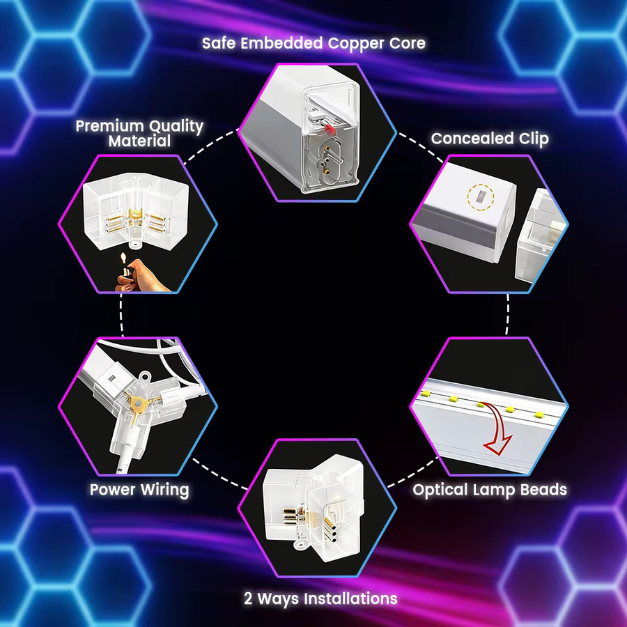 VASTFIRE RGB Hexagon LED-Wabenleuchten mit Musikfunktion und Fernbedienung, Multicolour Akzentbeleuchtung für Gaming- und E-Sport-Räume - Bild 2