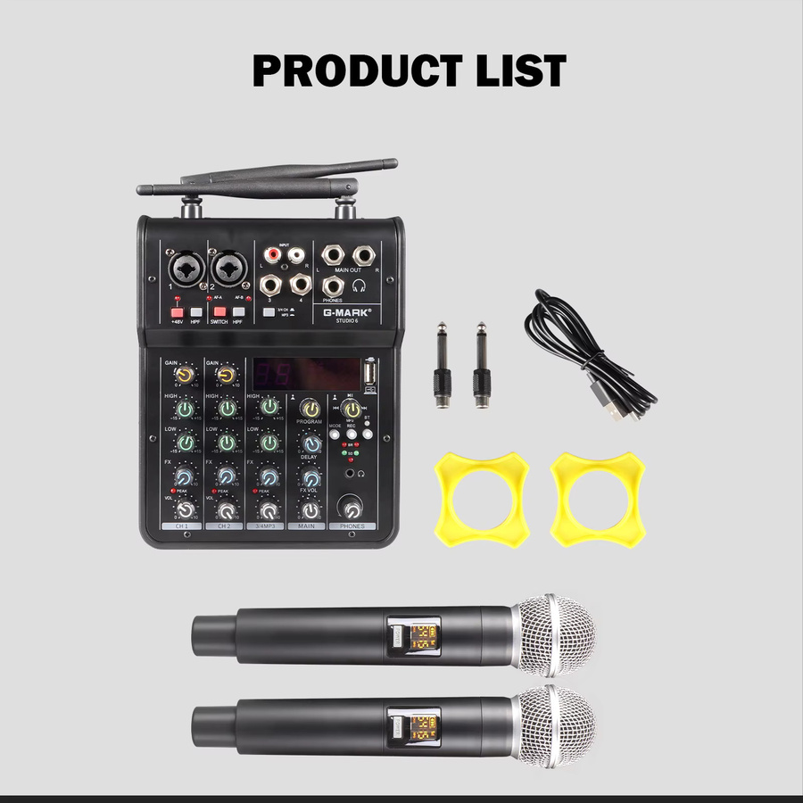 G-MARK Studio 6 Bluetooth DJ-Konsole mit Mikrofon und 48V USB-Schnittstellen, tragbarer Audio-Sound-Mixer in Schwarz - Bild 5